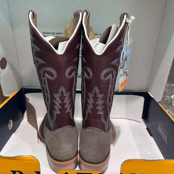 R. Watson Womens Cowboy Boots 9.5B Charcoal Roughout Dark Cherry Cowhide NEW - Picture 4 of 8